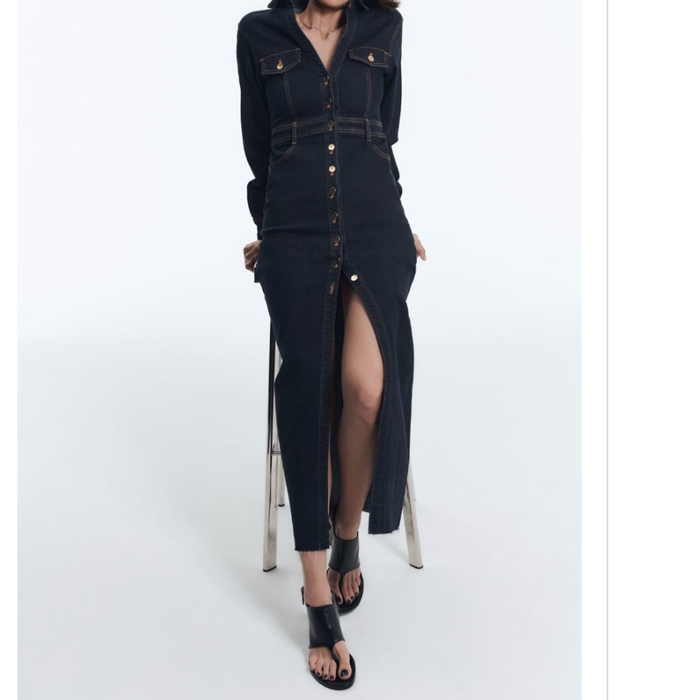 Zara TRF Blogger's Fav Denim Midid Dress USA fits S/M